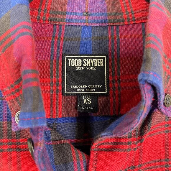 Todd Snyder Shirt Mens XS Red Blue Plaid Cotton Flannel Long Sleeve Button Down - Picture 6 of 7